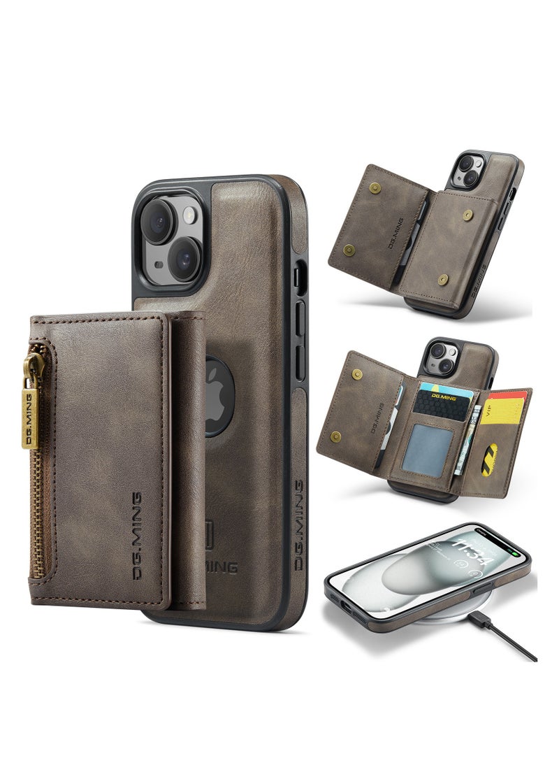 Dg Ming 2 in 1 Clutch Wallet for Iphone 14 Plus, Vintage Slim Leather Case Magnetic Detachable Tri-Fold Wallet, Leather Case with Card Holder Pocket Slim Case  - Image 2