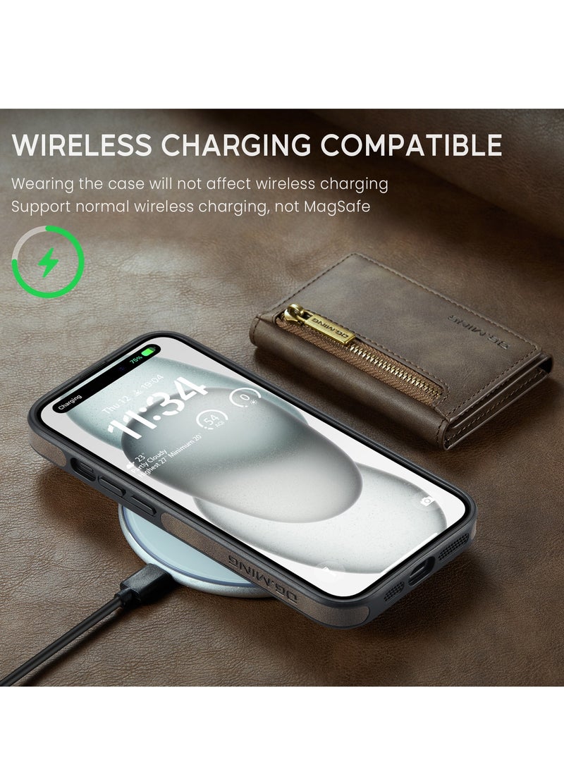 Dg Ming 2 in 1 Clutch Wallet for Iphone 14 Plus, Vintage Slim Leather Case Magnetic Detachable Tri-Fold Wallet, Leather Case with Card Holder Pocket Slim Case  - Image 5