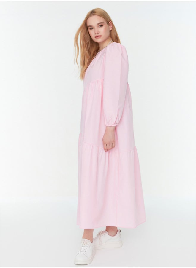 trendyol Powder Gathered Detail Cotton Wide Fit Woven Dress TCTSS21EL3470  - Image 2