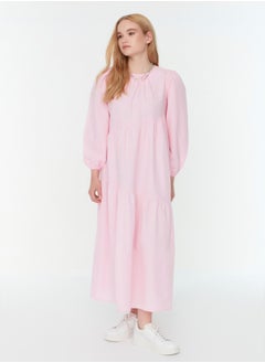 trendyol Powder Gathered Detail Cotton Wide Fit Woven Dress TCTSS21EL3470  - Image 1