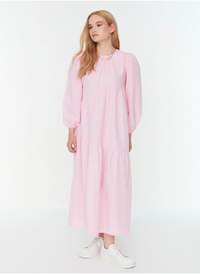 trendyol Powder Gathered Detail Cotton Wide Fit Woven Dress TCTSS21EL3470  - Image 1
