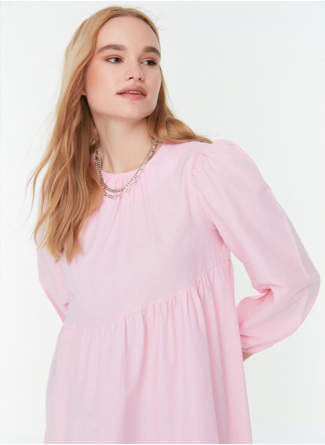 trendyol Powder Gathered Detail Cotton Wide Fit Woven Dress TCTSS21EL3470  - Image 3