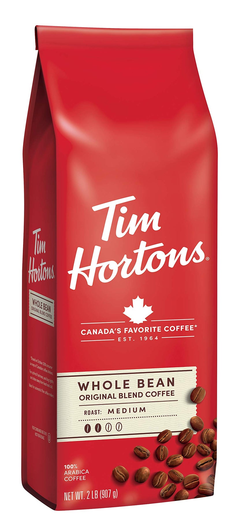 Tim Hortons تيم هورتنز حبوب القهوة الكاملة الأصلية محمصة متوسطة مصنوعة من 100 حبة أرابيكا كيس 32 أوقية - Image 3