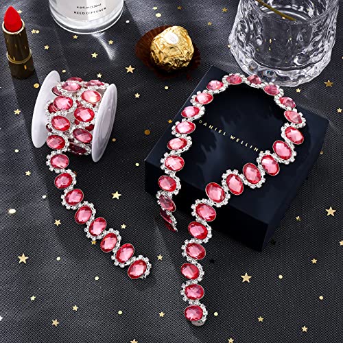 Rytenz 1 Yard Crystal Rhinestone Close Chain Pearl Beaded Trim Bridal Lace Ribbon Trimming Rhinestone Chain Trim for Wedding Party Decoration & Bridal Costume Embellishment Clothing Accessories - Image 4