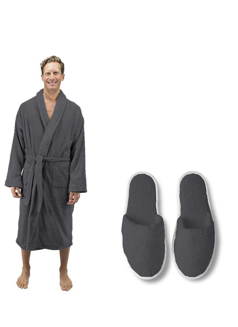 Banotex - Soft cotton bathrobe with a pocket waist belt and slipper in an elegant design in gray color - Image 1