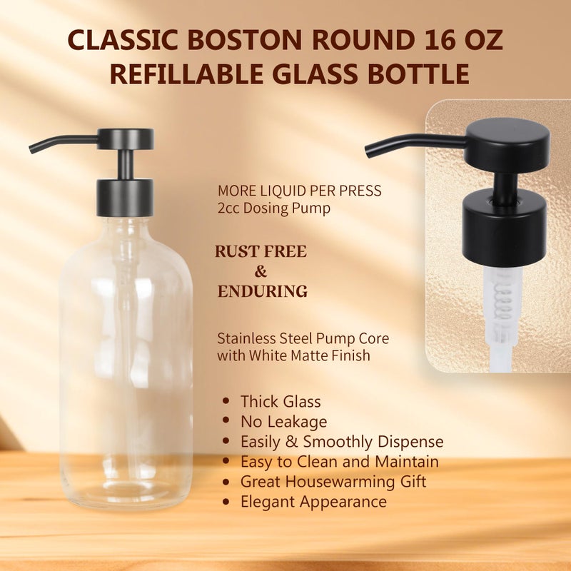 Ronasip Set Of 5 Kitchen Soap Dispenser Set 16 Oz Glass Hand Dish Soap Dispenser With Stainless Steel Pump  Cement Tray  Dish Scrub Brush For Farmhouse Rustic Home Bathroom Decor (Transparency) - Image 4