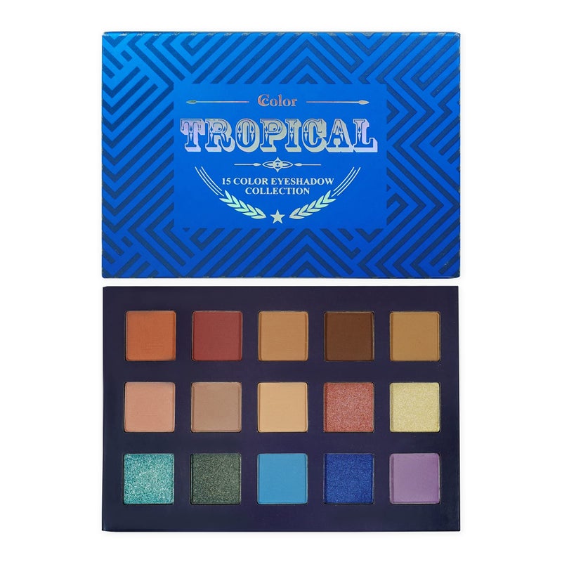 Ccolor Cosmetics  Tropical 15Color Eyeshadow Palette Highly Pigmented LongWearing EasytoBlend Bright Blues Neutral Matte  Shimmer Eye Shadow Professionally Formulated Eye Makeup
