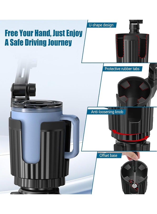 2 in 1 Car Phone Holder for Car Cup Holder with Adjustable Base, Phone Holders for Car Cupholder, No Shaking 360° Flexible Neck Phone Mount for All 4-7” Smartphones, Cup Holder for Most Bottles, 1Pack - Image 2