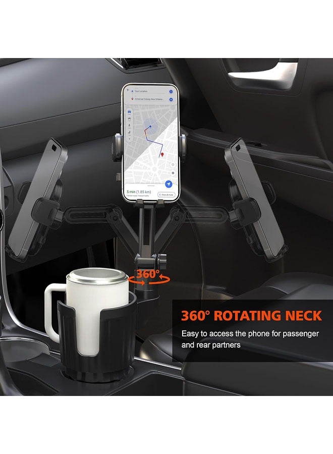 2 in 1 Car Phone Holder for Car Cup Holder with Adjustable Base, Phone Holders for Car Cupholder, No Shaking 360° Flexible Neck Phone Mount for All 4-7” Smartphones, Cup Holder for Most Bottles, 1Pack - Image 5