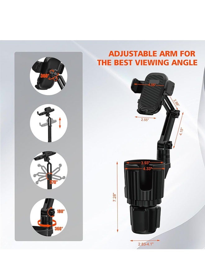 2 in 1 Car Phone Holder for Car Cup Holder with Adjustable Base, Phone Holders for Car Cupholder, No Shaking 360° Flexible Neck Phone Mount for All 4-7” Smartphones, Cup Holder for Most Bottles, 1Pack - Image 4