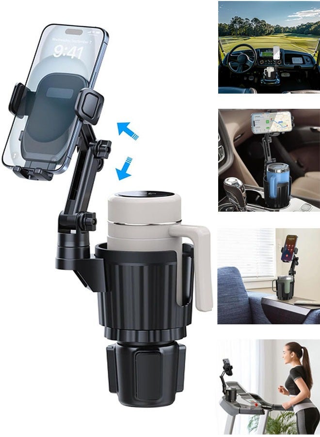 2 in 1 Car Phone Holder for Car Cup Holder with Adjustable Base, Phone Holders for Car Cupholder, No Shaking 360° Flexible Neck Phone Mount for All 4-7” Smartphones, Cup Holder for Most Bottles, 1Pack - Image 1