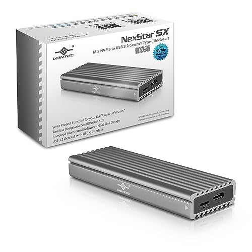 Vantec حاوية Vantec M.2 Nvme SSD إلى USB 3.1 Gen 2 نوع C مع كابل C إلى C، لون رمادي فضائي، ID5 (NST-205C3-SG) - Image 1