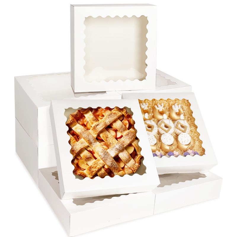 Bakepacker 20pcs White Pie Boxes 12x12x3 inches Easy Assemble Macaroon Cookie Boxes Bakery Boxes with Window for Bakery (Auto-pop Up) - Image 1