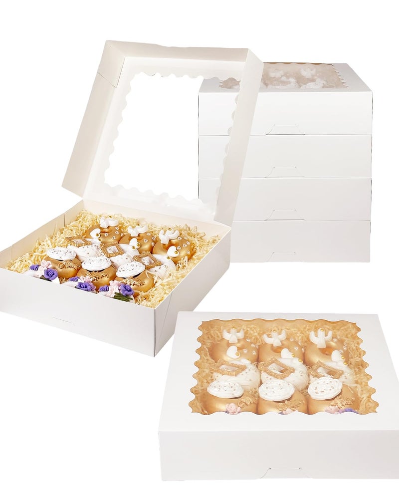 Bakepacker 20pcs White Pie Boxes 12x12x3 inches Easy Assemble Macaroon Cookie Boxes Bakery Boxes with Window for Bakery (Auto-pop Up) - Image 2