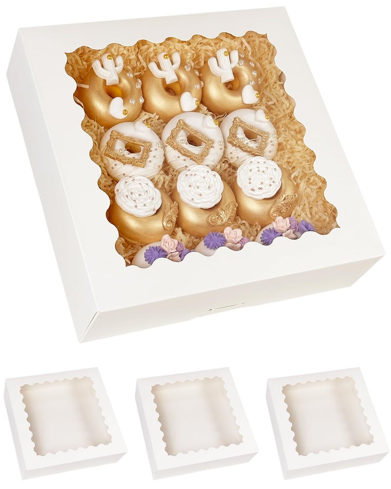 Bakepacker 20pcs White Pie Boxes 12x12x3 inches Easy Assemble Macaroon Cookie Boxes Bakery Boxes with Window for Bakery (Auto-pop Up) - Image 4