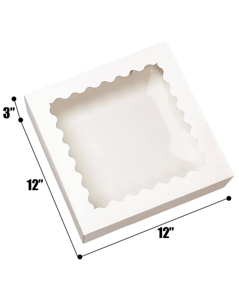 Bakepacker 20pcs White Pie Boxes 12x12x3 inches Easy Assemble Macaroon Cookie Boxes Bakery Boxes with Window for Bakery (Auto-pop Up) - Image 5