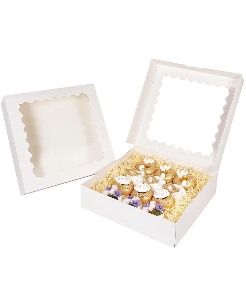 Bakepacker 20pcs White Pie Boxes 12x12x3 inches Easy Assemble Macaroon Cookie Boxes Bakery Boxes with Window for Bakery (Auto-pop Up) - Image 3