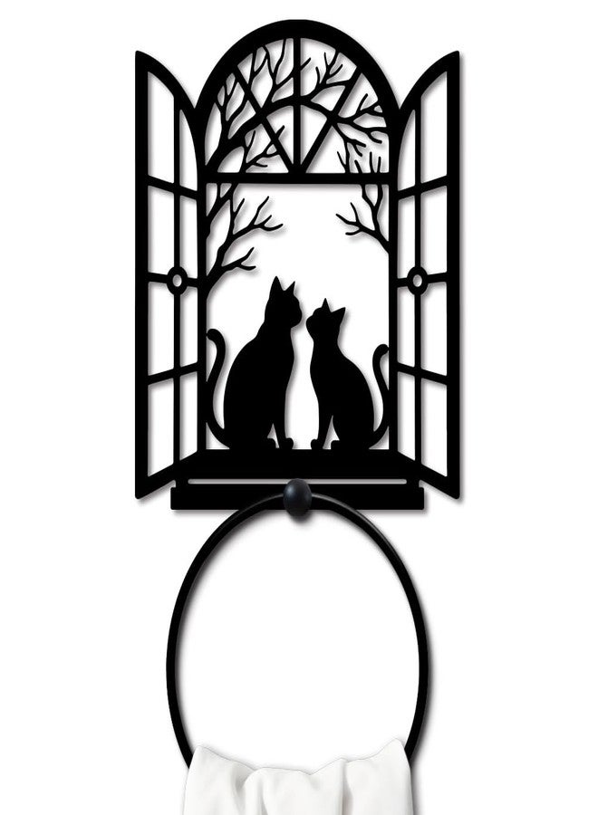 MAYJOYDIY Cat Shape Metal Towel Ring Round Window Cat Hand Towel Holder Ring Hanger Black Vintage Towels Wall Organizer for Kitchen Bath Home Laundry Room Decors Gifts - Image 1
