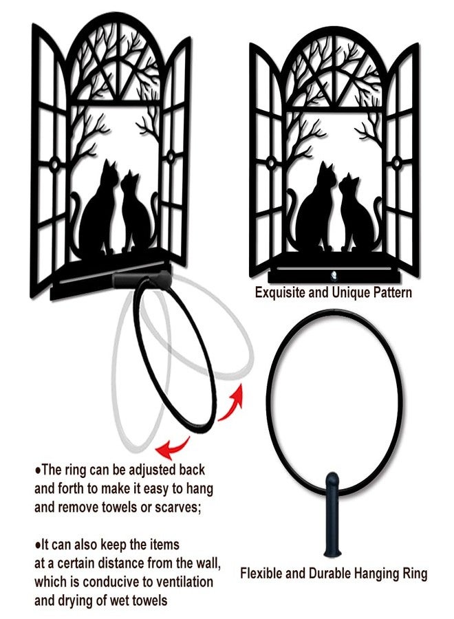 MAYJOYDIY Cat Shape Metal Towel Ring Round Window Cat Hand Towel Holder Ring Hanger Black Vintage Towels Wall Organizer for Kitchen Bath Home Laundry Room Decors Gifts - Image 4