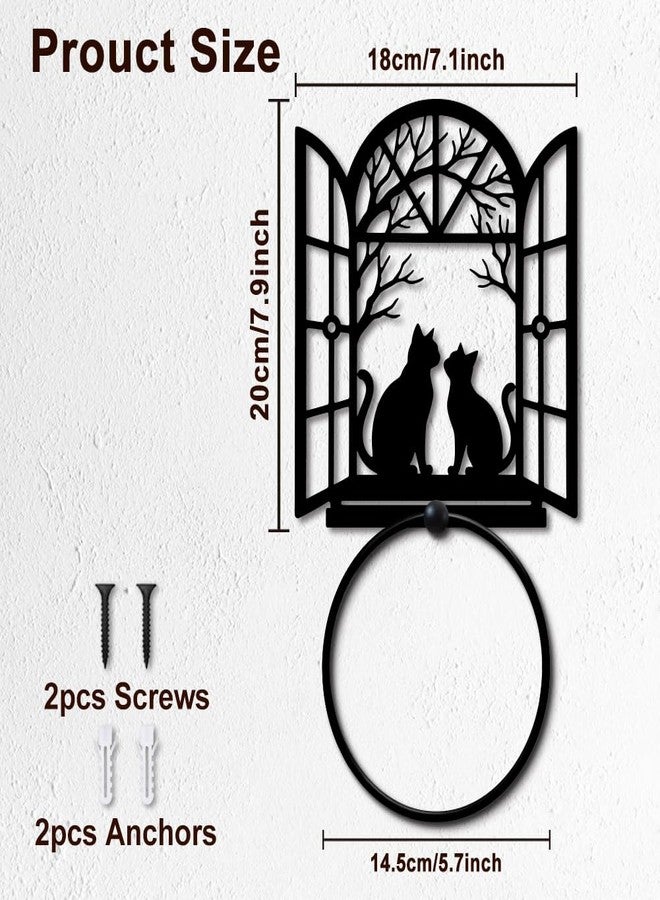MAYJOYDIY Cat Shape Metal Towel Ring Round Window Cat Hand Towel Holder Ring Hanger Black Vintage Towels Wall Organizer for Kitchen Bath Home Laundry Room Decors Gifts - Image 2