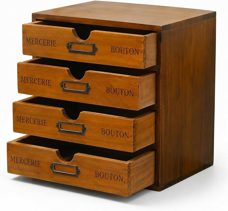 Primo Supply Vintage Aged Look Home Office Desk Organizer with 4 Drawers - Rustic Dresser - Wooden Storage Box Desktop Storage - Decorative Boxes with Lids for School & Office Supplies - Stackable Daily Storage - Image 1