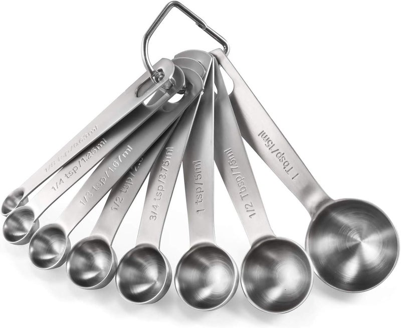 U-Taste 18/8 Stainless Steel Measuring Spoons: U-Taste Metal Measure Spoon Set of 8 Piece: 1/8 TSP, 1/4 TSP, 1/3 TSP, 1/2 TSP, 3/4 TSP, 1 TSP, 1/2 tbsp & 1 tbsp Dry and Liquid Ingredients - Image 1