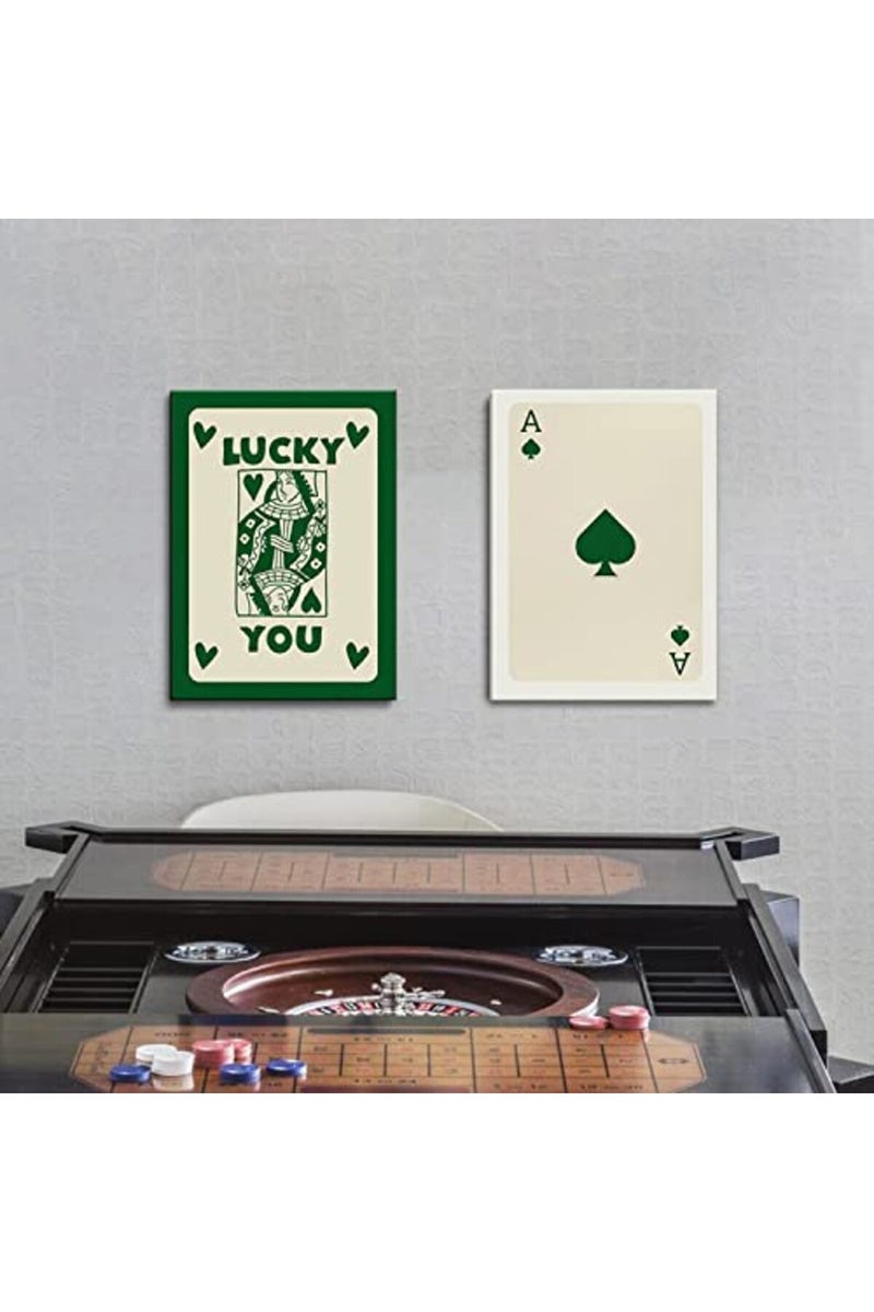 AKWISH Framed Set of 2 Poker Trendy Retro Queen Green Ace Card Lucky You Canvas Wall Art Print Card Poster - Image 4