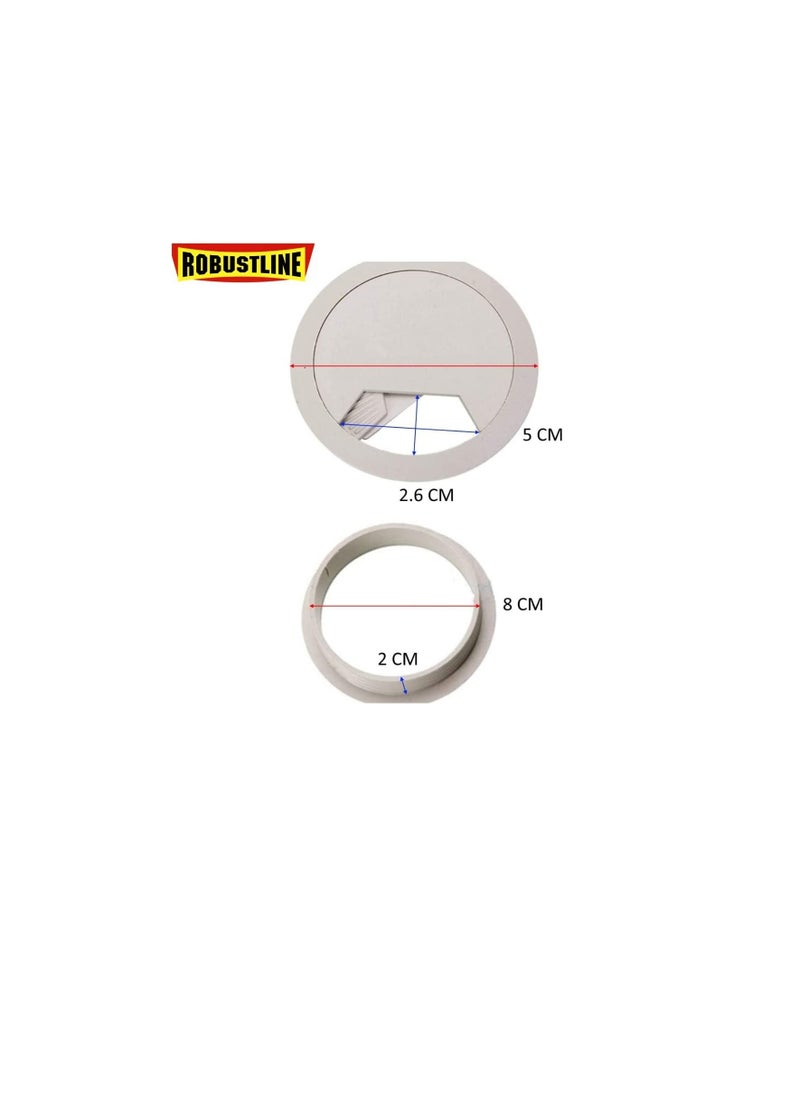 ROBUSTLINE - Robustline Plastic Grommet Computer Cable Tidy Desk Table PC Outlet Wire Cover Pack Of 3 (80MM, White) (50MM, White) - Image 1