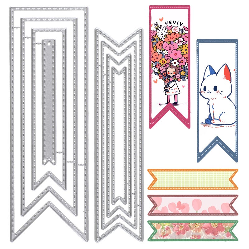 Larrel Bookmark Metal Cutting Dies, DIY Craft Detachable Carbon Steel Embossing Template Metal Stencils Scrapbooking Tool for Paper Crafting Card Making Supplies (8Pcs) - Image 1