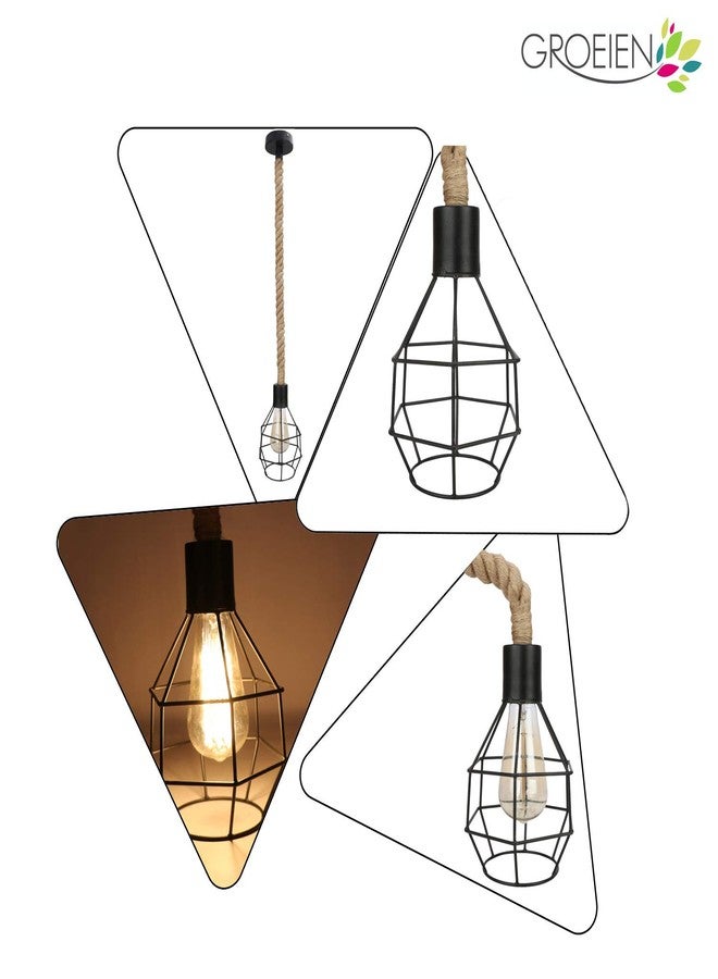 Groeien High-Quality Urban Retro Grenade Style Shape Cage Rope Hanging/Pendant Edison Lamp with E27 Holder Baze (Black, Medium) - Image 2