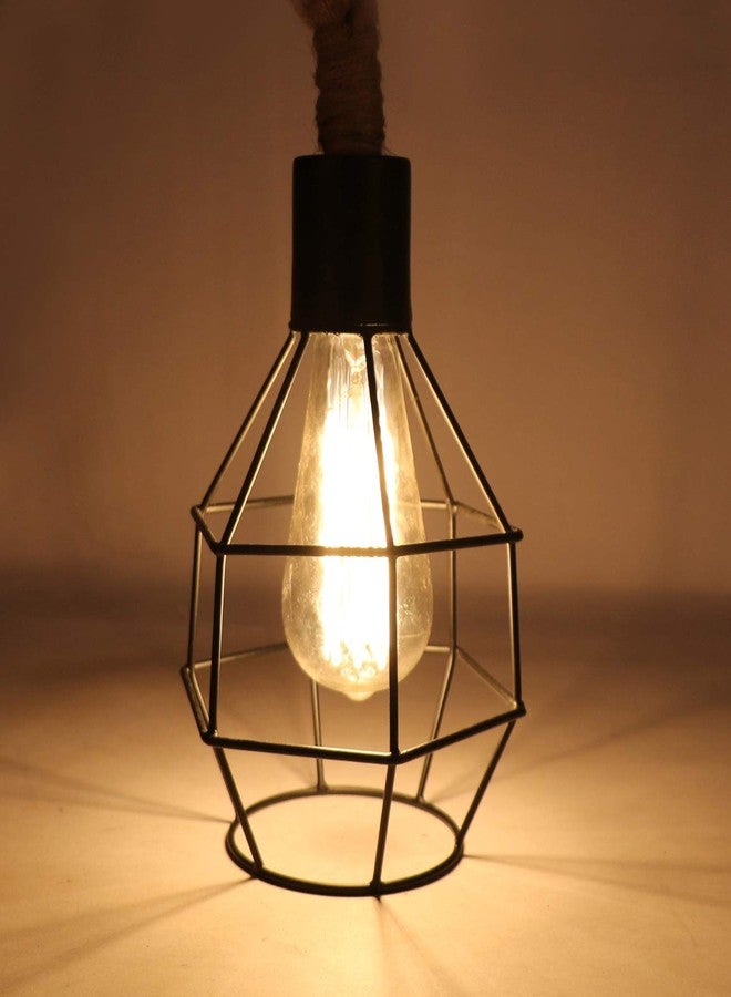 Groeien High-Quality Urban Retro Grenade Style Shape Cage Rope Hanging/Pendant Edison Lamp with E27 Holder Baze (Black, Medium) - Image 5
