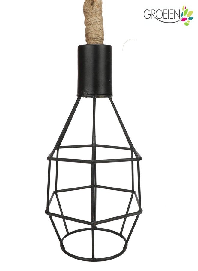 Groeien High-Quality Urban Retro Grenade Style Shape Cage Rope Hanging/Pendant Edison Lamp with E27 Holder Baze (Black, Medium) - Image 4