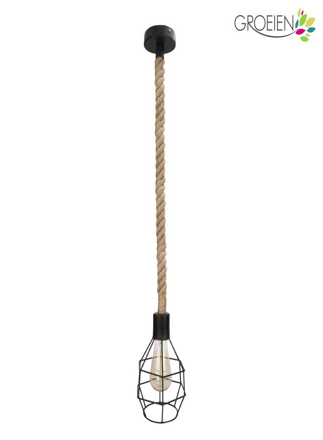 Groeien High-Quality Urban Retro Grenade Style Shape Cage Rope Hanging/Pendant Edison Lamp with E27 Holder Baze (Black, Medium) - Image 3