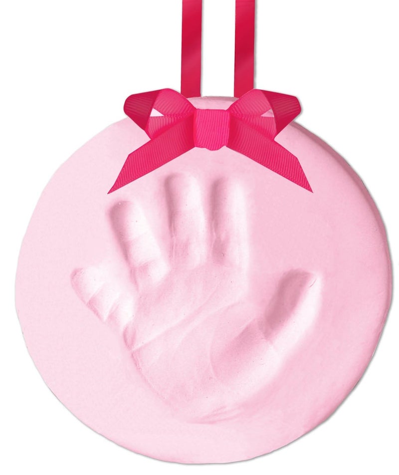 Tiny Ideas DIY Baby's Print Handprint or Footprint Keepsake No Bake Ornament with Ribbon, Baby Girl Nursery Décor, Pink - Image 1