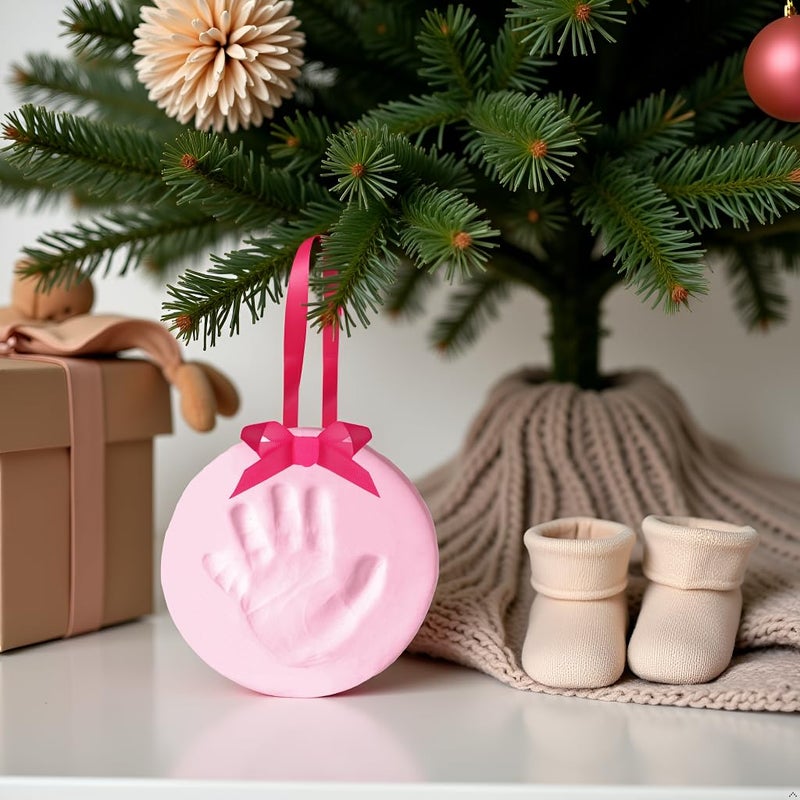 Tiny Ideas DIY Baby's Print Handprint or Footprint Keepsake No Bake Ornament with Ribbon, Baby Girl Nursery Décor, Pink - Image 4