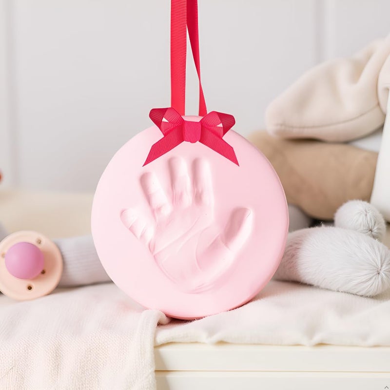 Tiny Ideas DIY Baby's Print Handprint or Footprint Keepsake No Bake Ornament with Ribbon, Baby Girl Nursery Décor, Pink - Image 3