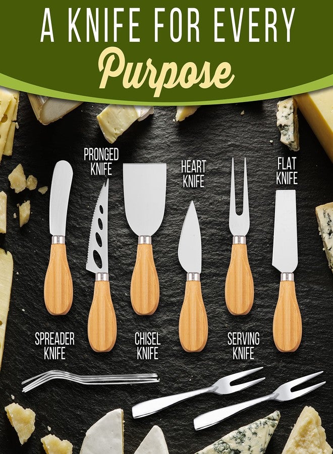NutriChef Organic Bamboo Cheese & Charcuterie Board Set, Extra Large Serving Platter with Stainless Steel Knives, Fork and Condiment Cup – Ideal for Kitchen, Parties & Gifting - Image 3