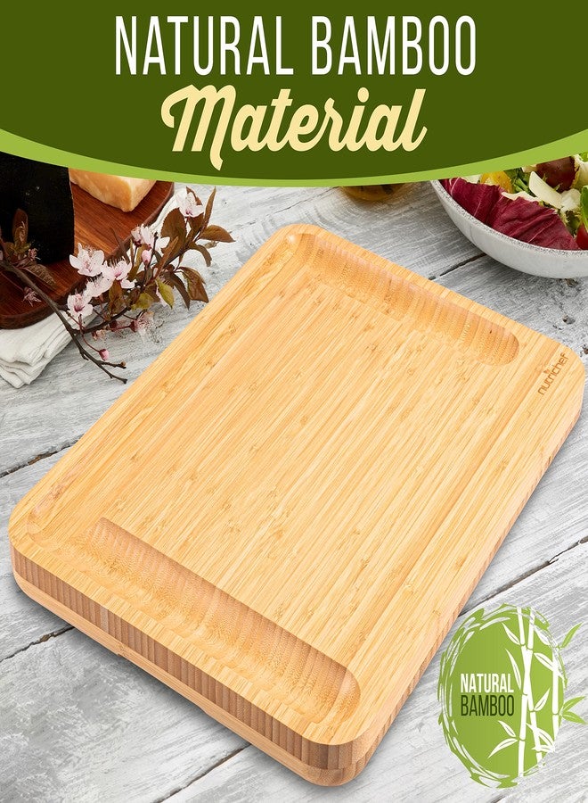 NutriChef Organic Bamboo Cheese & Charcuterie Board Set, Extra Large Serving Platter with Stainless Steel Knives, Fork and Condiment Cup – Ideal for Kitchen, Parties & Gifting - Image 5