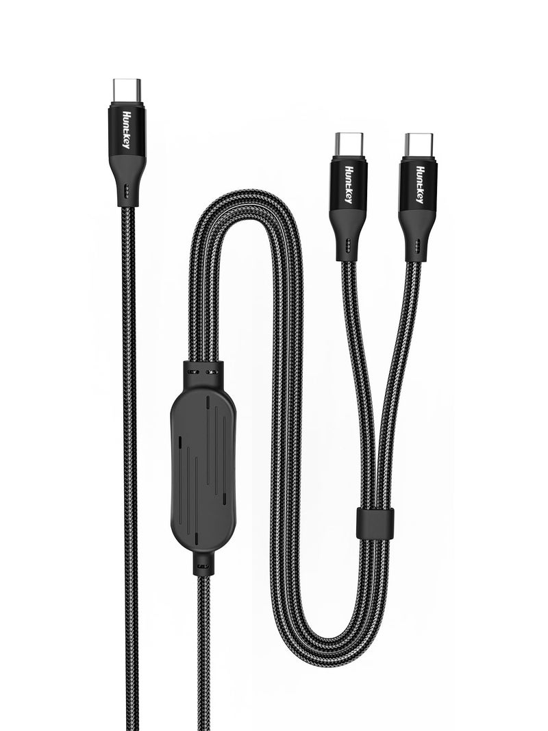 Huntkey 2-in-1 USB C Cable 140W Max Fast Charging Cords, USBC Splitter 1 in 2 Out for MacBook Air/Pro, iPhone 17/16/15 Pro, Plus, Pro Max, iPad and More (5FT, Braided) - Image 1