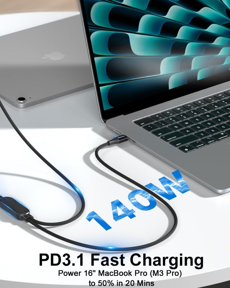 Huntkey 2-in-1 USB C Cable 140W Max Fast Charging Cords, USBC Splitter 1 in 2 Out for MacBook Air/Pro, iPhone 17/16/15 Pro, Plus, Pro Max, iPad and More (5FT, Braided) - Image 2