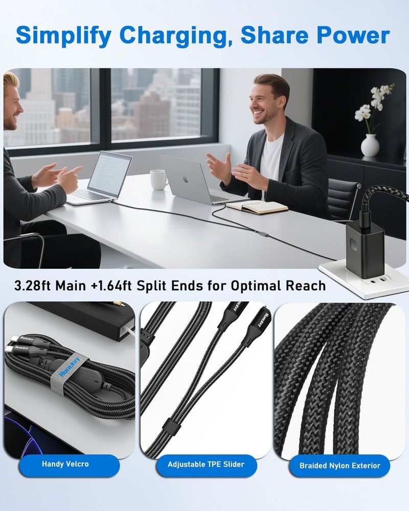 Huntkey 2-in-1 USB C Cable 140W Max Fast Charging Cords, USBC Splitter 1 in 2 Out for MacBook Air/Pro, iPhone 17/16/15 Pro, Plus, Pro Max, iPad and More (5FT, Braided) - Image 4