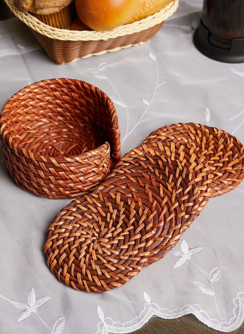 Ayra Set Of 6 Round Rattan Coaster