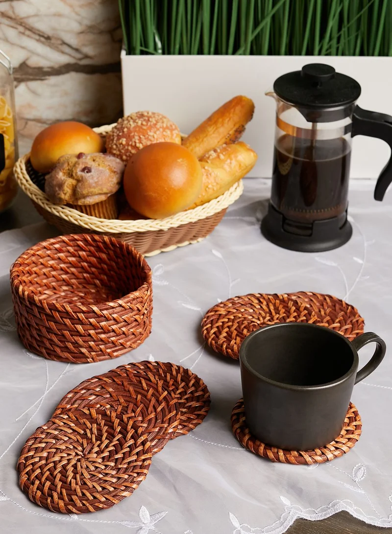 Ayra Set Of 6 Round Rattan Coaster