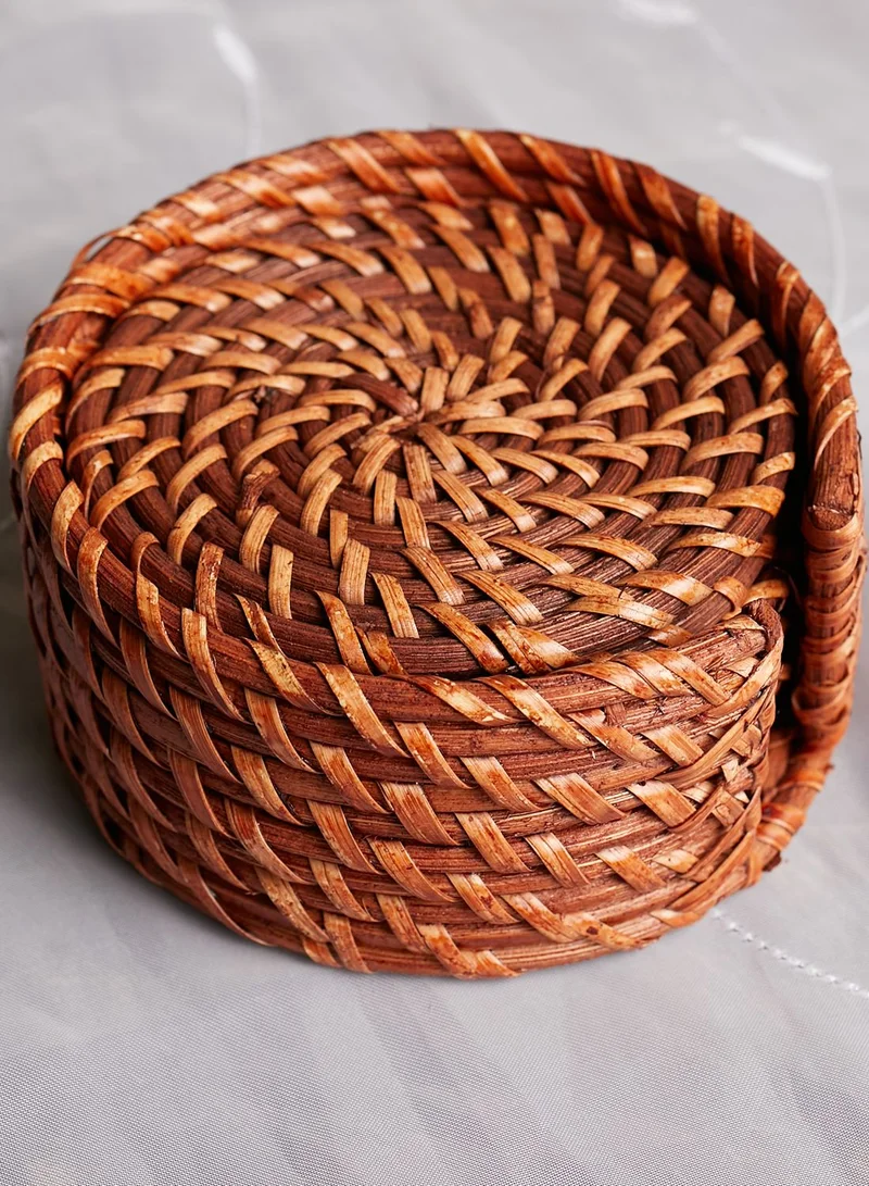 Ayra Set Of 6 Round Rattan Coaster