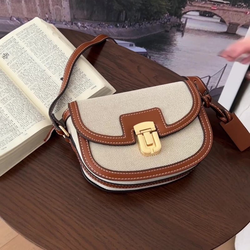 Saddle Bag Women'S Contrast Color Shoulder Crossbody Canvas Bag Niche Design Popular Underarm Women'S Bag For Hair - Image 1