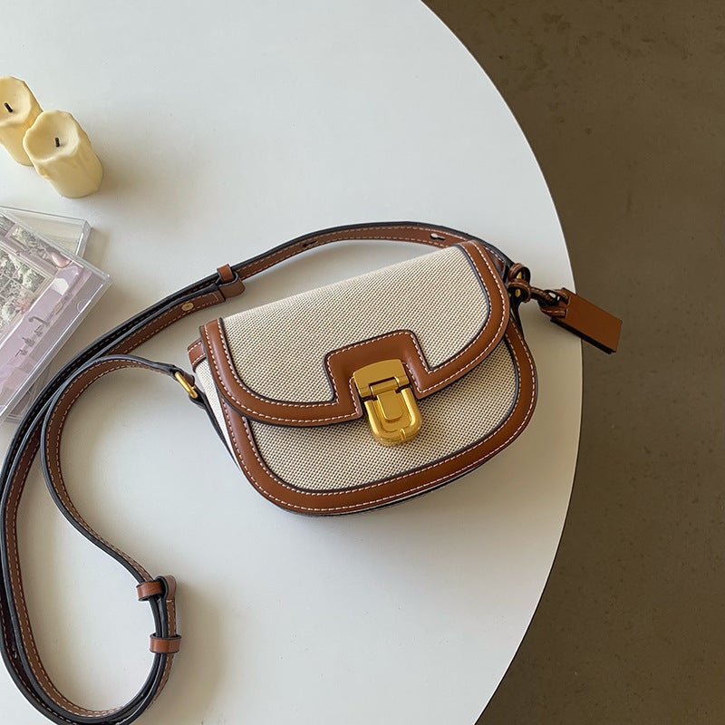 Saddle Bag Women'S Contrast Color Shoulder Crossbody Canvas Bag Niche Design Popular Underarm Women'S Bag For Hair - Image 2