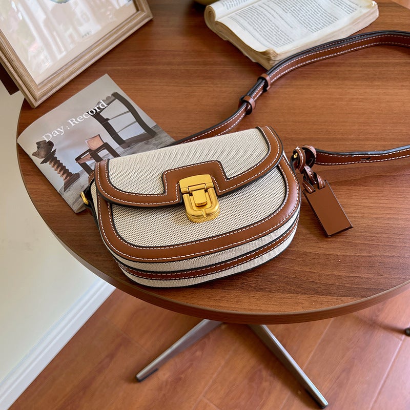 Saddle Bag Women'S Contrast Color Shoulder Crossbody Canvas Bag Niche Design Popular Underarm Women'S Bag For Hair - Image 4