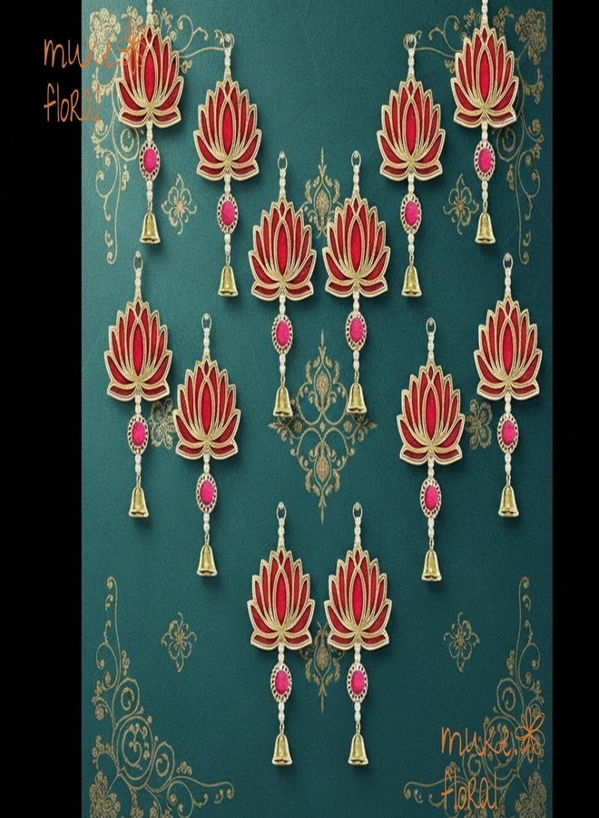Muke Floral Lotus Hanging Toran for Door & Wall | Decorative Wooden Lotus Wall Hanging with Bells | Festive Home Décor for Diwali, Pooja, Griha Pravesh & Temple (Pink 12pcs) - Image 5