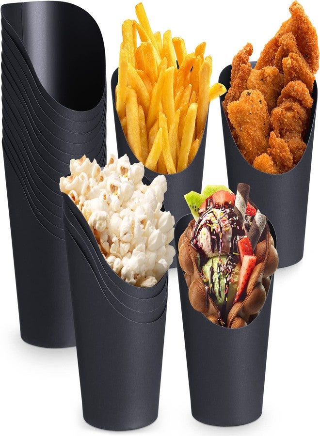 Sieral 100 Pcs 16 oz Black Charcuterie Cups Disposable French Fries Holder Paper Fry Cups Food Charcuterie Cones Waffle Snack Popcorn Box for Birthday Party - Image 1