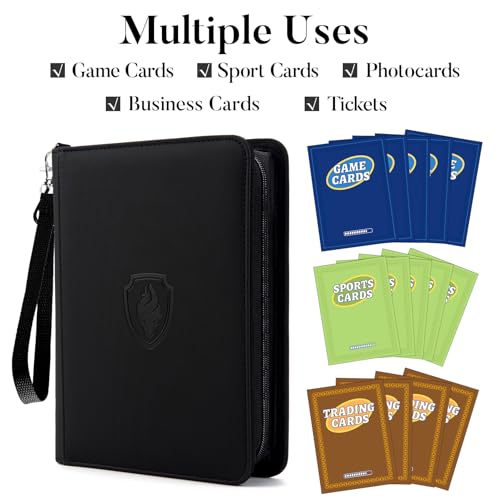 Fabmaker Premium 4 Pocket Zip Card Binder, Trading Card Binder for 320 Cards, Portable PU Card Collection Binder, Collector Card Album Folder for MTG, TCG, Sports Cards, Game Cards (Black) - Image 3